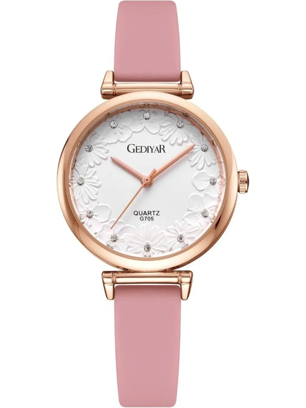 Women's Pink White Quartz Silicone Band Nurses Lady Floral Pattern Crystal Watch